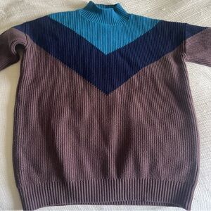 Summer and sage Stylish Turtleneck Sweater in Blue and burgundy-Brown size s